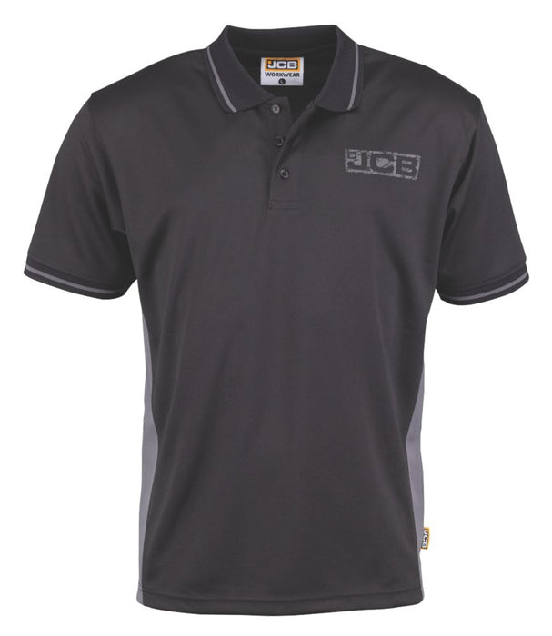 JCB Trade Polo Shirt Black  Grey Large 42" Chest