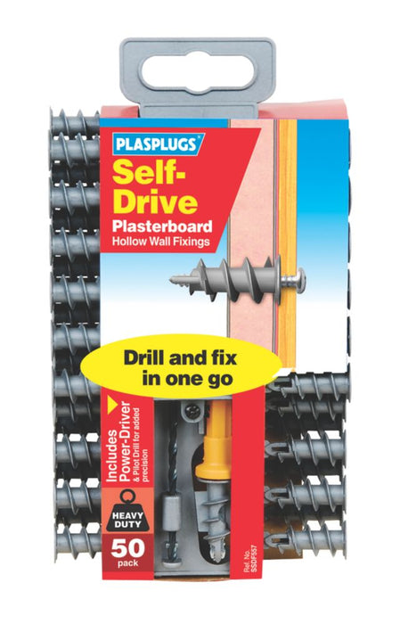Plasplugs  Self-Drive Plasterboard Fixings Nylon 33mm 50 Pack
