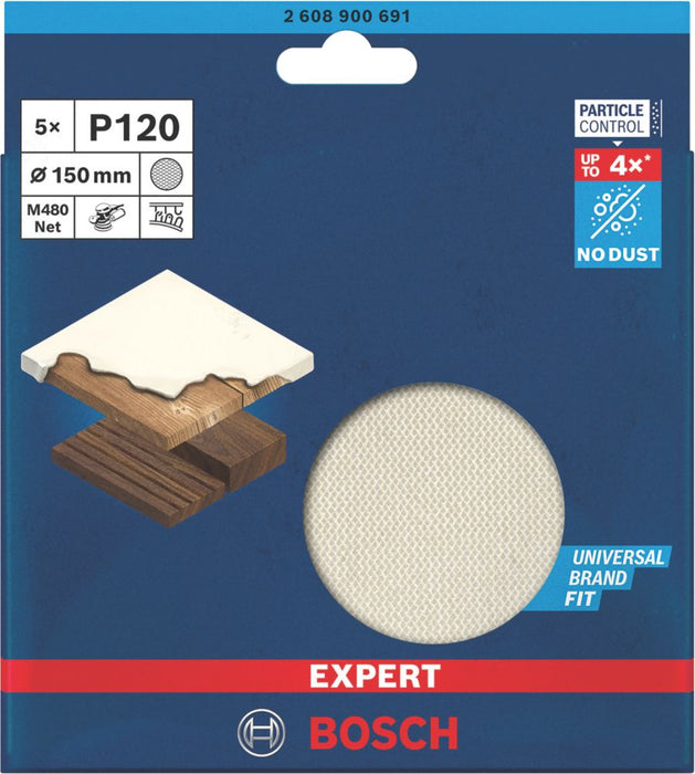 Bosch M480   Sanding Discs Punched 150mm 120 Grit 5 Pack