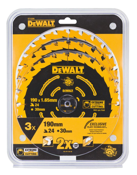DeWalt  Wood Extreme Circular Saw Blades 190 x 30mm 24T 3 Pack