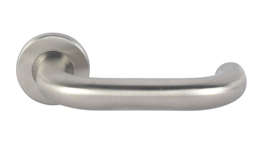 Eurospec Safety Fire Rated Safety Lever on Rose Pair Satin Stainless Steel