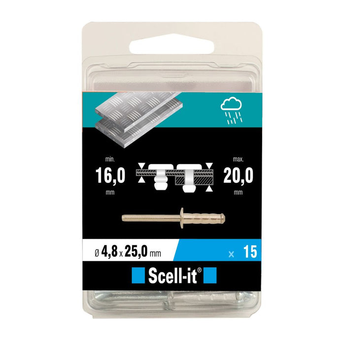 Scell-It A2 Stainless Steel Rounded Rivet 4.8 x 25mm 15 Pack