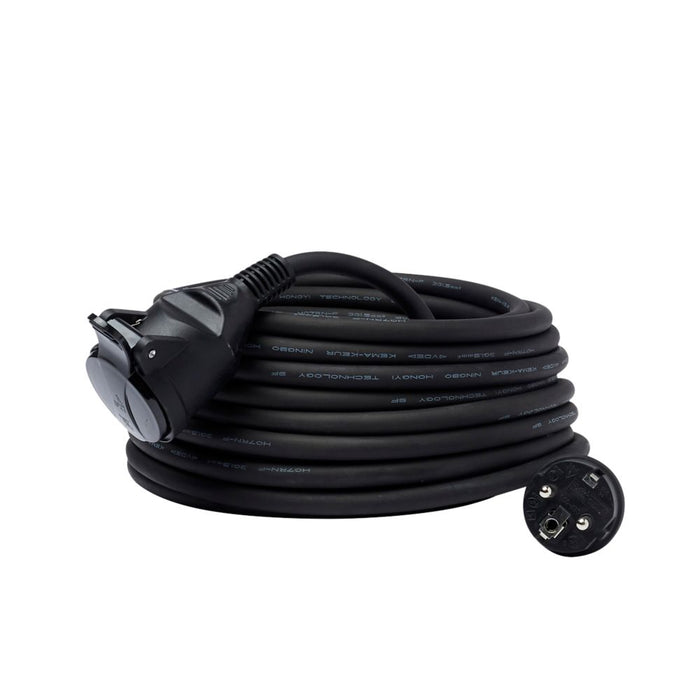 16A 1-Gang Unswitched  Black Extension Lead with Valve Black 10m