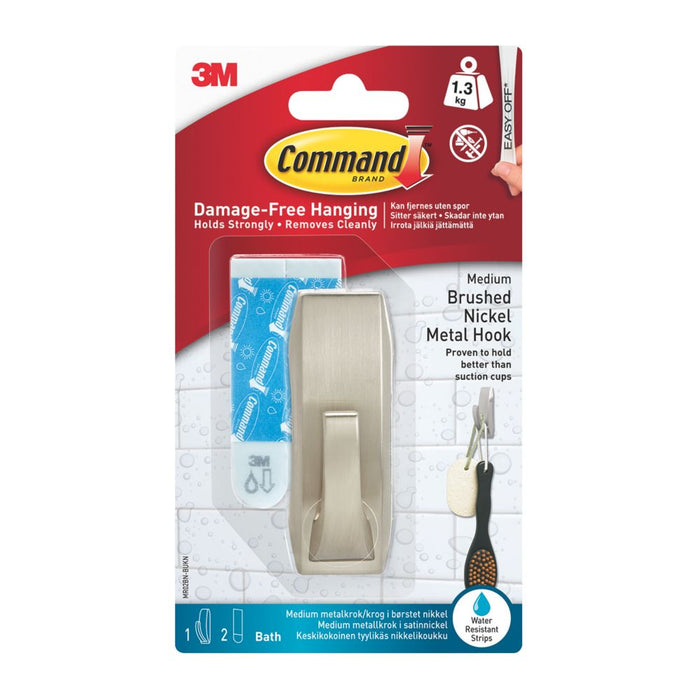 Command Silver Self-Adhesive Bathroom Hook Medium