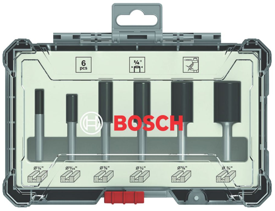 Bosch  14" Shank Straight Router Bit Set 6 Pieces