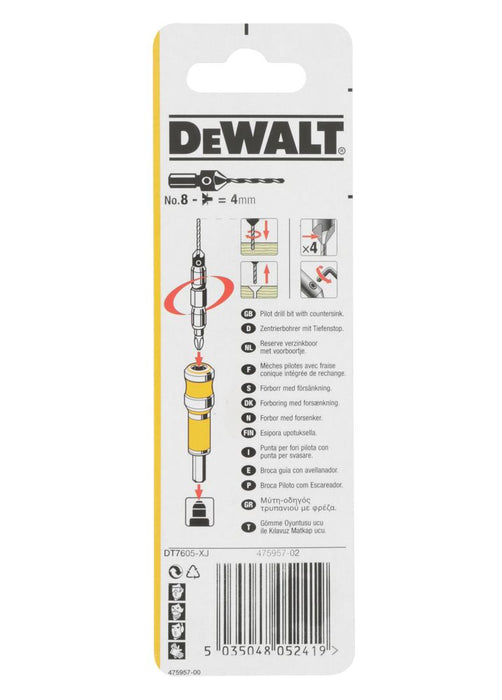 DeWalt  Pilot Drill Bit & Countersink 8 x 75mm