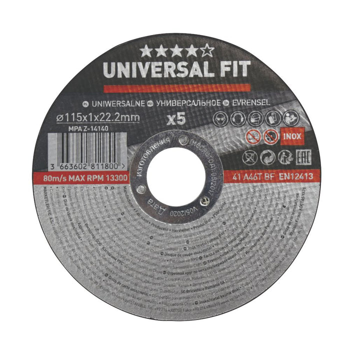 Stainless Steel Inox  Metal Cutting Discs 4 12" (115mm) x 1 x 22.2mm 5 Pack