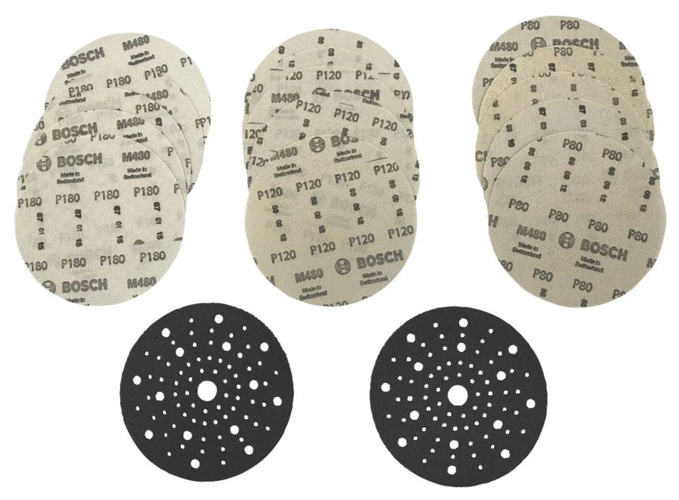 Bosch   Sanding Discs Punched 150mm 80  120  180 Grit 15 Pack