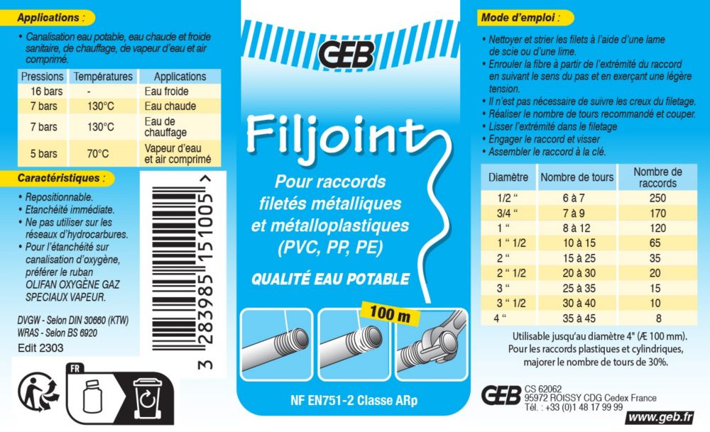 GEB Filjoint Nylon Sealing Wire 100m