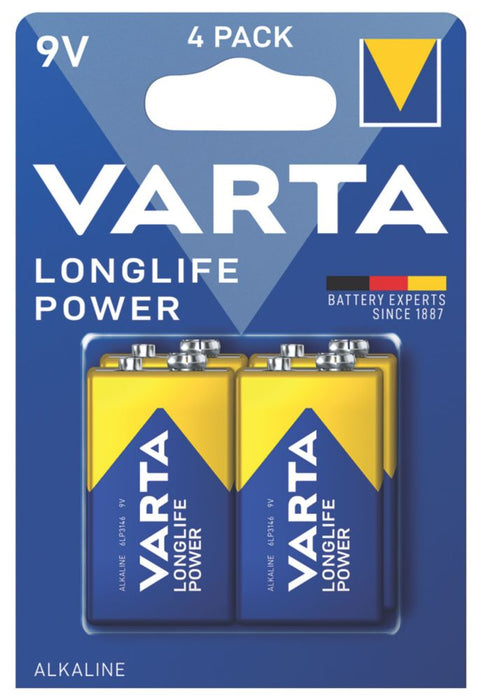 Varta - Pilas Longlife Power 9 V de alta potencia, pack de 4