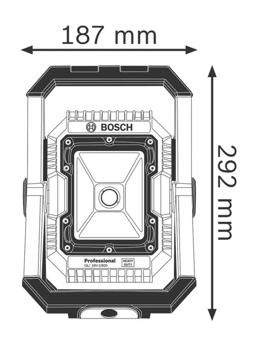 Bezprzewodowa lampa robocza Bosch GLI 18V-1900N zasilana akumulatorem litowo-jonowym CoolPack 18 V — samo urządzenie