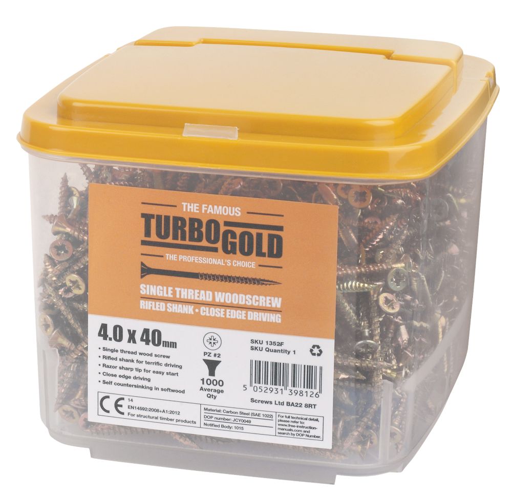 TurboGold PZ Double-Countersunk Multipurpose Screws 4mm x 40mm