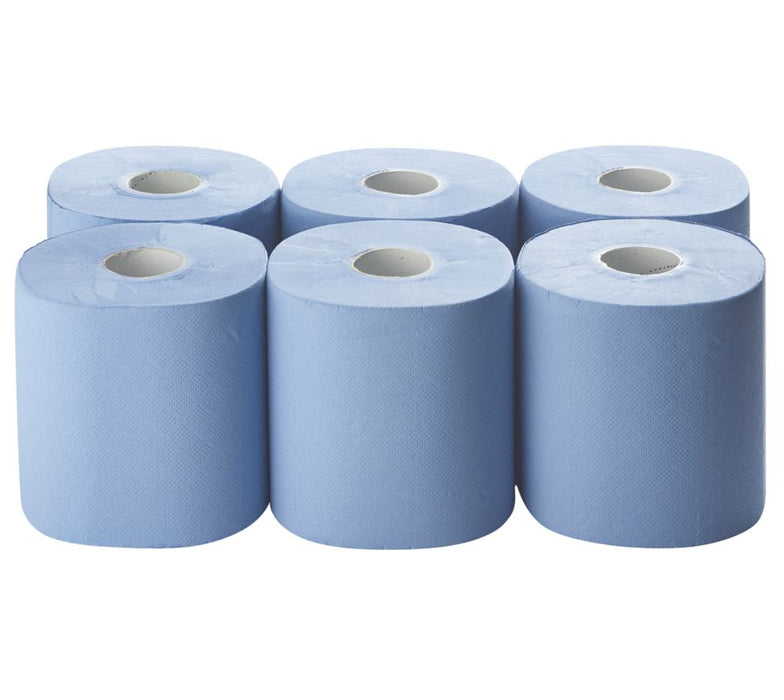 Pack de 6 rollos de papel azul de 2 capas de 185 mm x 150 m