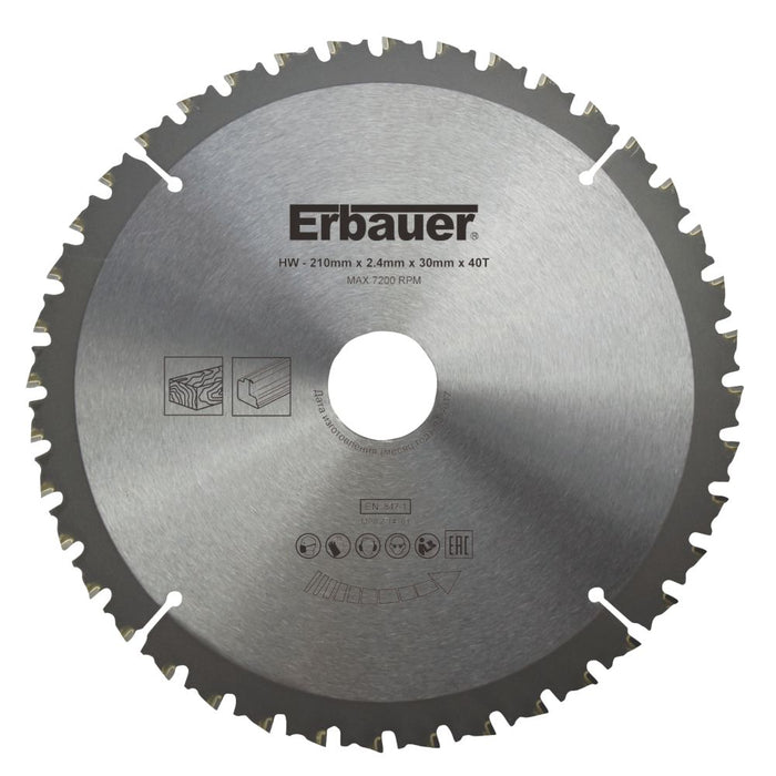 Erbauer, hoja de sierra TCT para aluminio de 210 x 30 mm 40T
