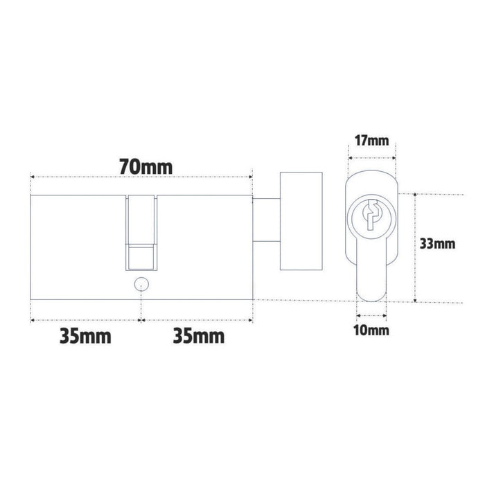 Smith & Locke - Cilindro de perfil europeo con pomo, 6 pasadores, latón, 35-35 (70 mm)