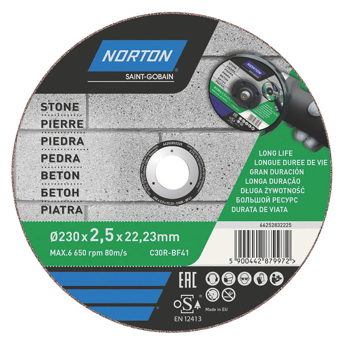 Norton, disco de corte para mampostería/piedra de 9" (230 mm) x 2,5 x 22,2 mm