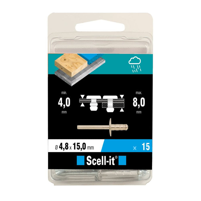 Scell-It A2 Stainless Steel Rounded Rivet 4.8mm x 15mm 15 Pack