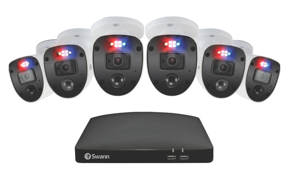 Rejestrator 1080p Swann SWDVK-846806SL-EU 8-kanałowy z dyskiem 1 TB i 6 kamer do użytku w pomieszczeniach i na zewnątrz system monitoringu wizyjnego