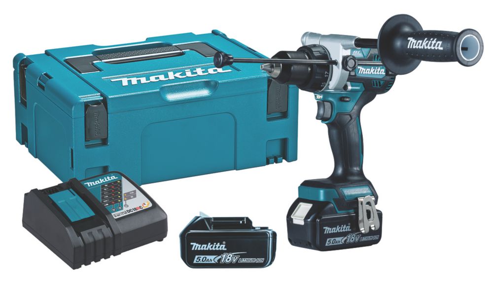 Makita - Taladro combinado inalámbrico sin escobillas DHP486RTJ de 18 V, 2 baterías LXT de iones de litio de 5,0 Ah