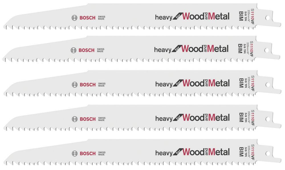 Lot de 5 lames de scie égoïne Bosch S1110VF pour bois et métal 225mm