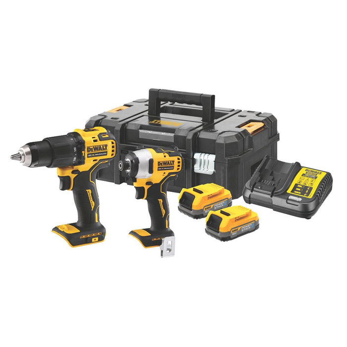 Paquete doble de taladro DeWalt DCK2062E2T-QW de 18 V inalámbrico y sin escobillas con 2 baterías PowerStack de 1,7 Ah