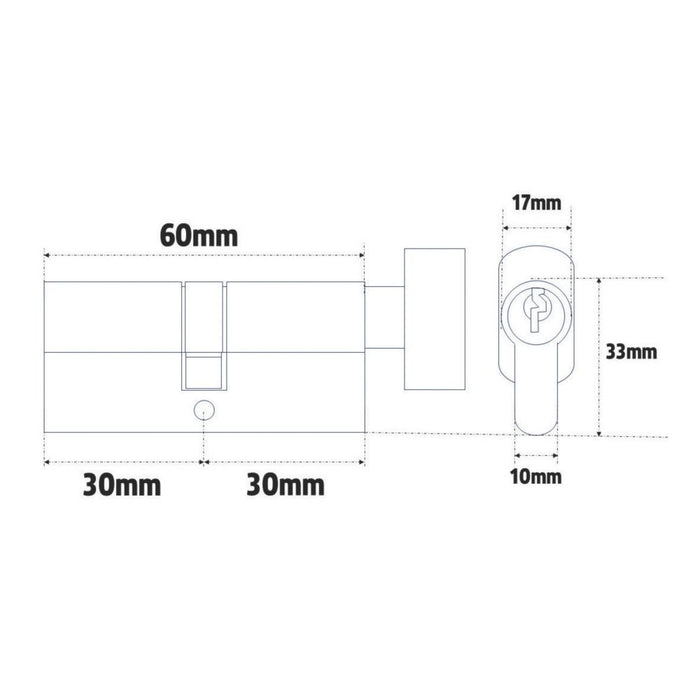 Smith & Locke - Cilindro de perfil europeo con pomo, 6 pasadores, niquelado, 30-30 (60 mm)