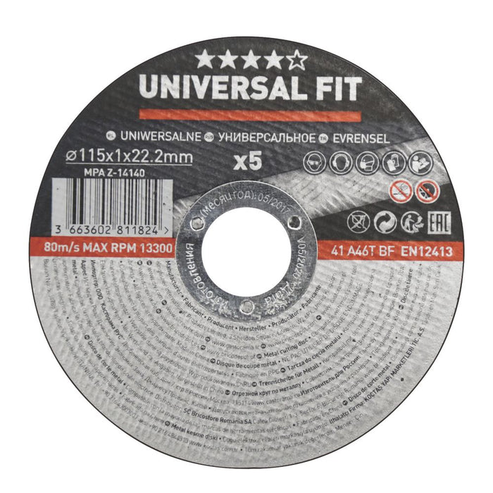 Metal Metal Cutting Disc 4 12" (115mm) x 1 x 22.2mm 5 Pack