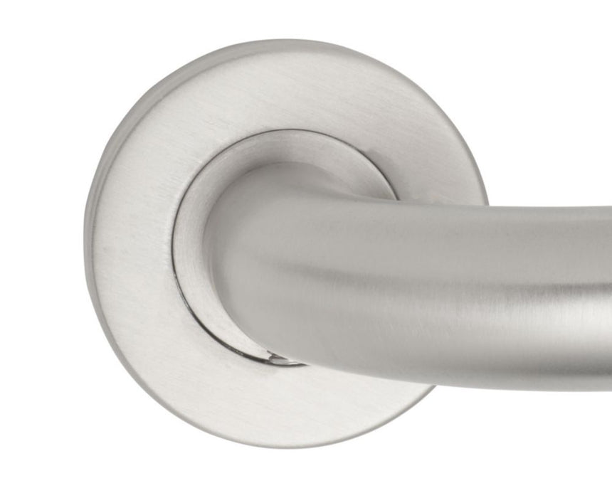 Eurospec  Fire Rated Safety Lever on Rose Pair Satin Stainless Steel
