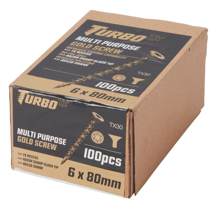 Tornillos autoperforantes multiuso de doble avellanado TX Turbo TX, 6 mm x 80 mm, pack de 100