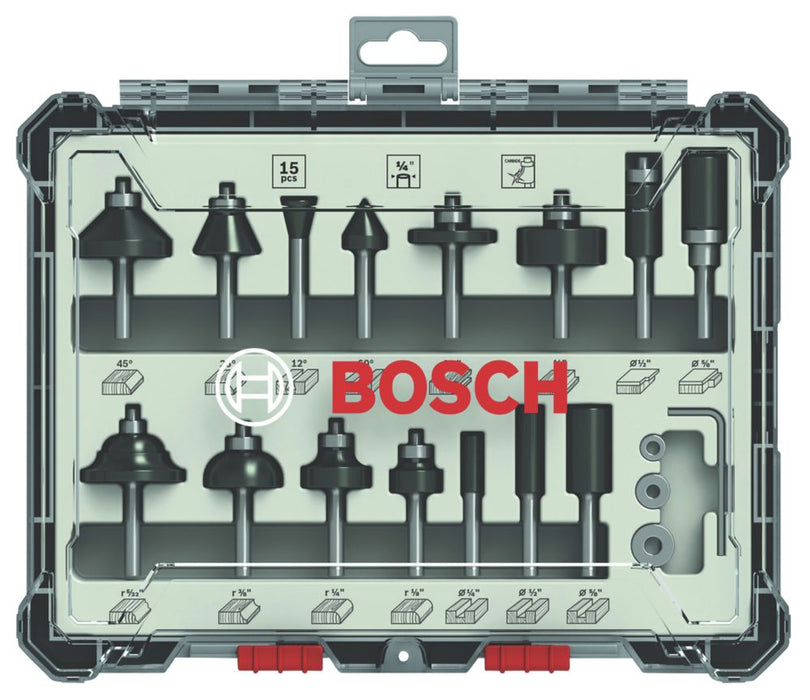 Zestaw frezów Bosch z trzonkiem 1/4″ (15 szt.)
