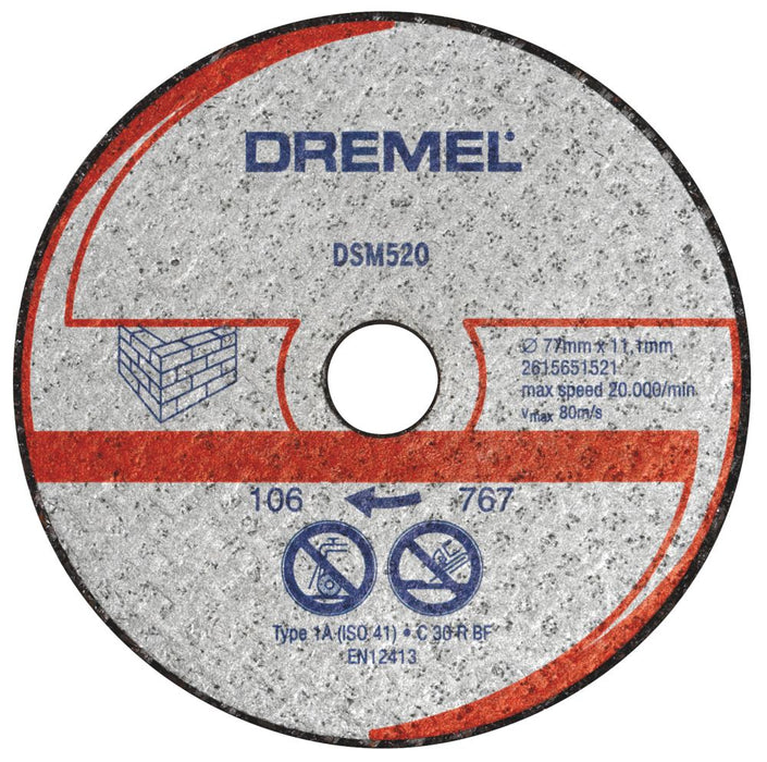 Dremel, rueda de corte de sierra compacta para mampostería/piedra DSM520 de 3" (77 mm) x 2 x 11,1 mm