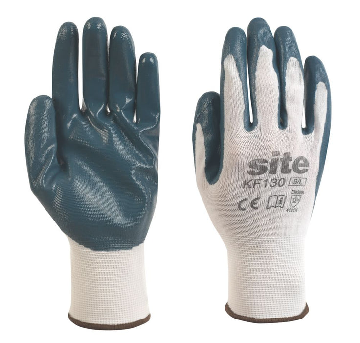Site 130, guantes con recubrimiento de nitrilo, blanco/azul, talla M
