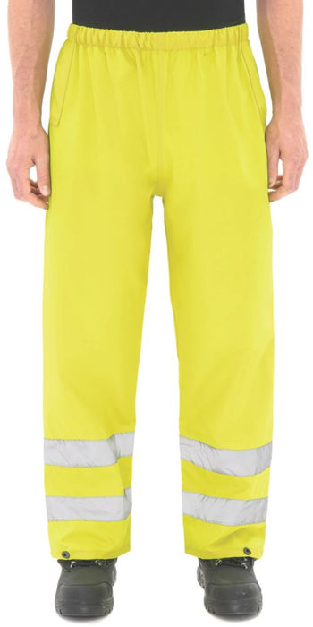 Pantalones reflectantes de alta visibilidad con cintura elástica, amarillo, talla XL, W 27 1/2-48", L 30"