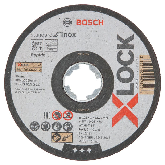 Bosch, discos de corte para acero inoxidable X-Lock de 5" (125 mm) x 1 x 22,23 mm, pack de 10