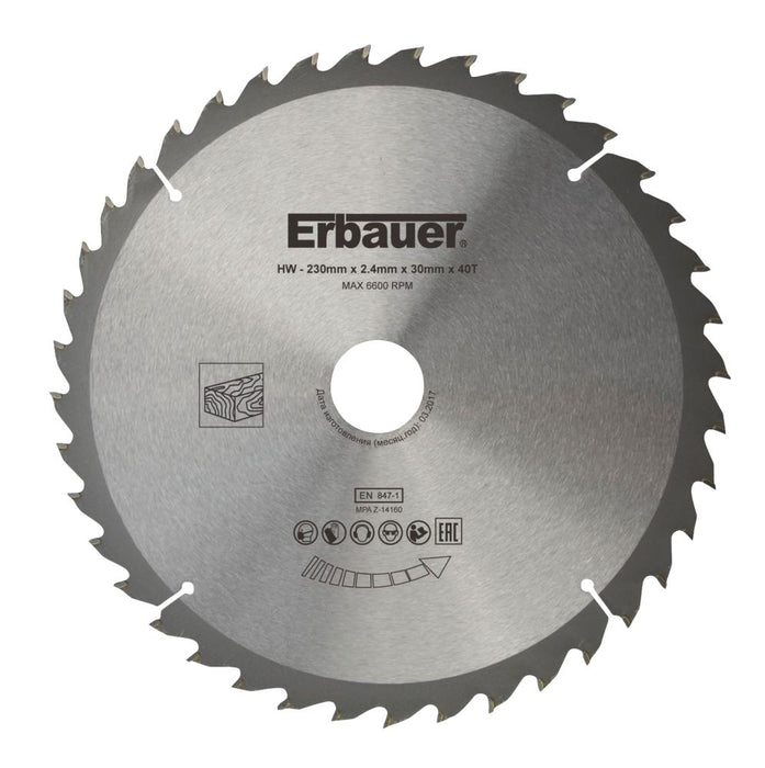 Erbauer, hoja de sierra TCT para madera de 230 x 30 mm 40T