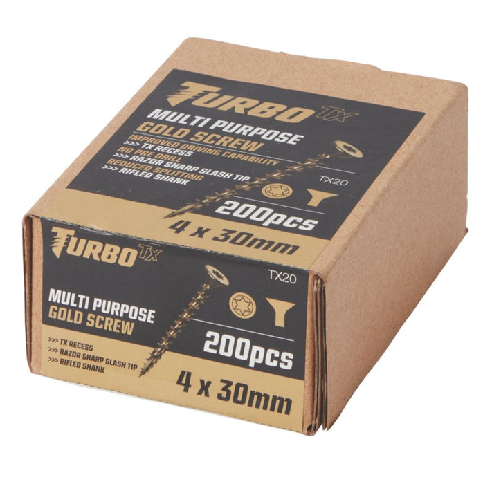 Tornillos autoperforantes multiuso de doble avellanado TX Turbo TX, 4 mm x 30 mm, pack de 200