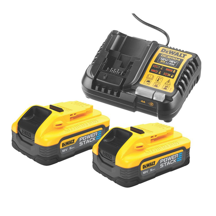 Kit de démarrage batterie DeWalt DCB1104H2-QW 18V 5Ah Li-ion PowerStack, 2 pièces