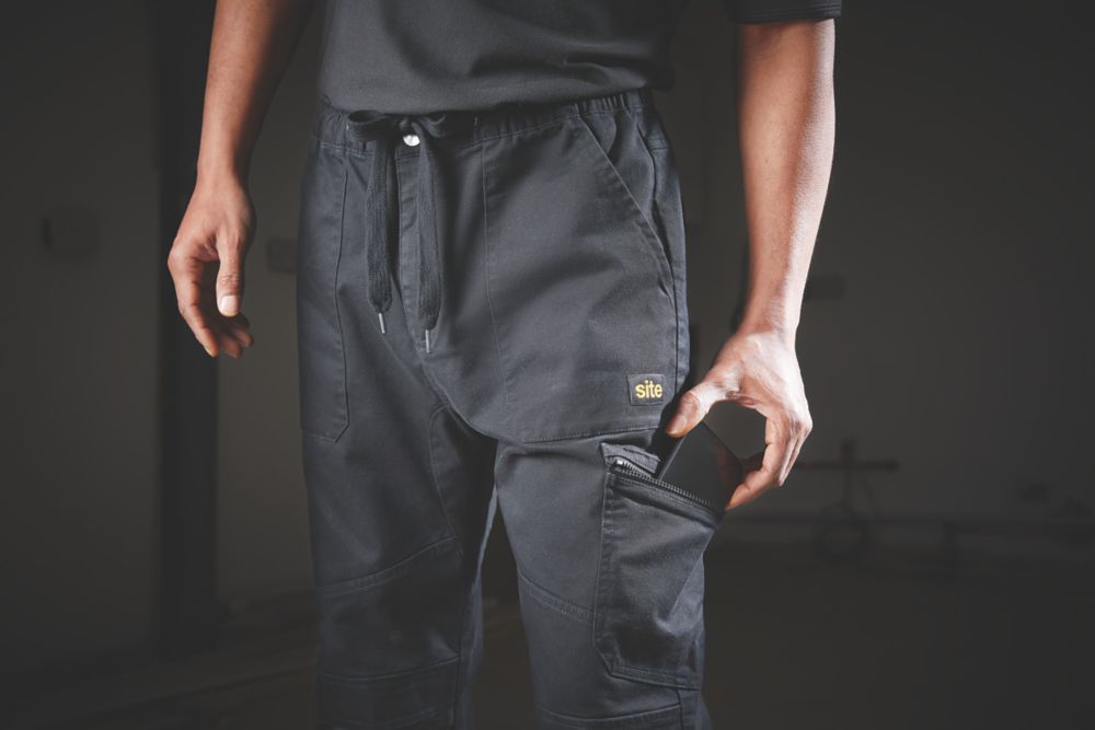 Site Tesem, pantalón de trabajo multibolsillo, negro, talla 44, largo 75 cm