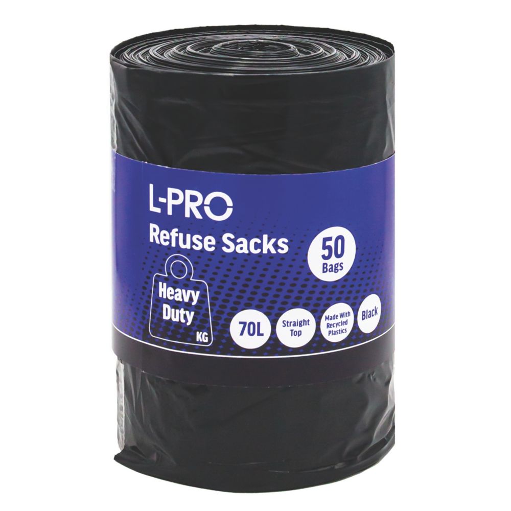 L-PRO Black Bin Liners 70Ltr 50 Pack — Screwfix EU
