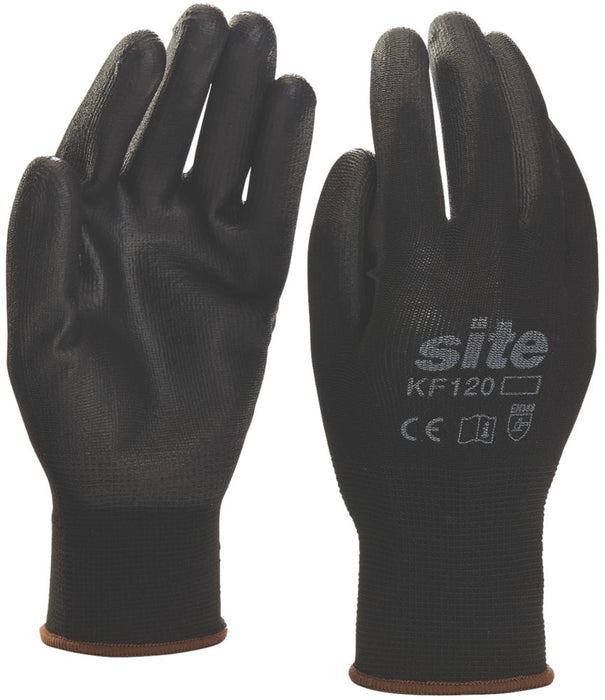 Site 120, guantes con palma con baño de PU, negro, talla M