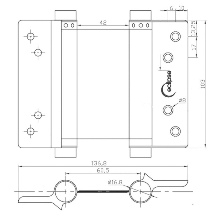 Eclipse Satin Stainless Steel  Spring Hinges 103mm x 43mm 2 Pack