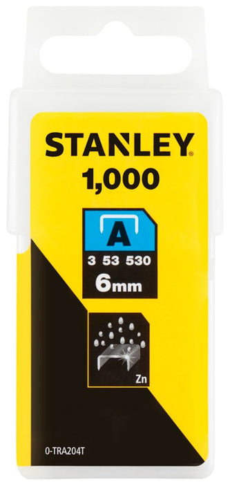 1 000 agrafes à usage peu intensif brillantes Stanley 6 x 10mm