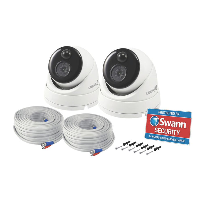 Lot de 2 caméras additionnelles dômes d'extérieur 1080p filaires blanches Swann SWPRO-1080MSDPK2-EU