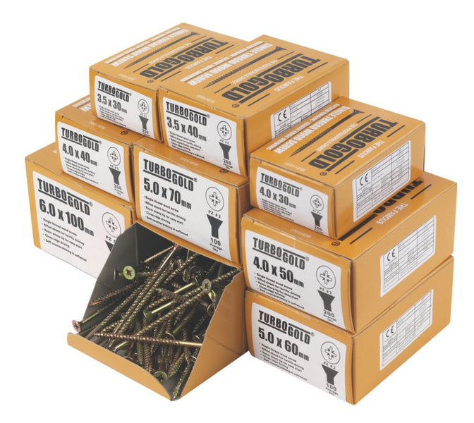 TurboGold PZ Double-Countersunk Woodscrews Trade Pack 1400 Pcs