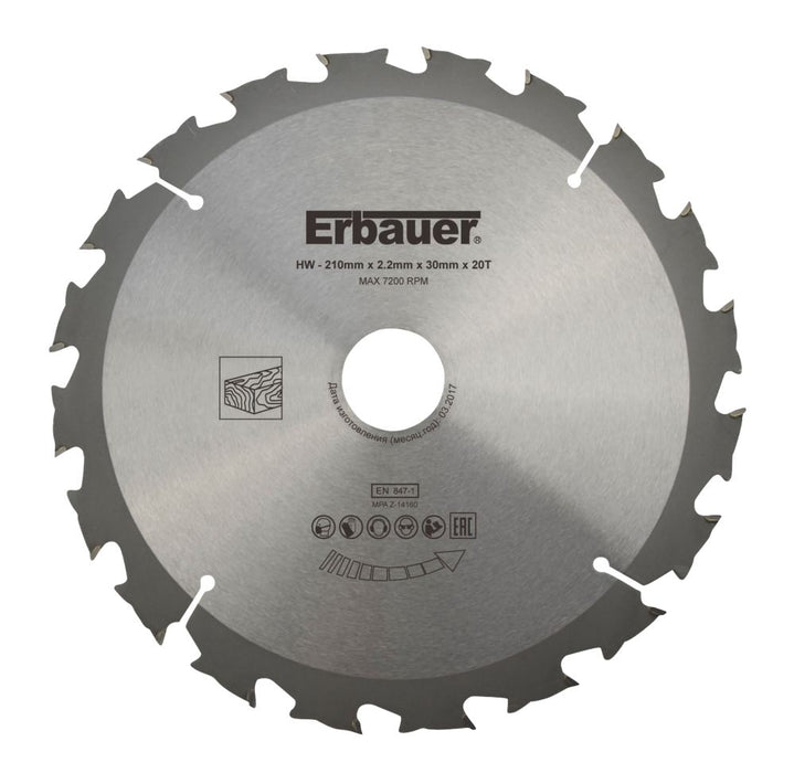 Erbauer, hoja de sierra TCT para madera de 210 x 30 mm 20T