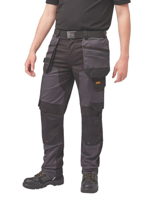 Pantalon de travail extensible à poches Bolden Site, gris et noir, taille 40, longueur 81 cm