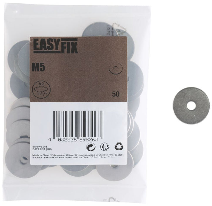 Arandelas de acero inoxidable A2 Easyfix, M5 x 1,3 mm, pack de 50