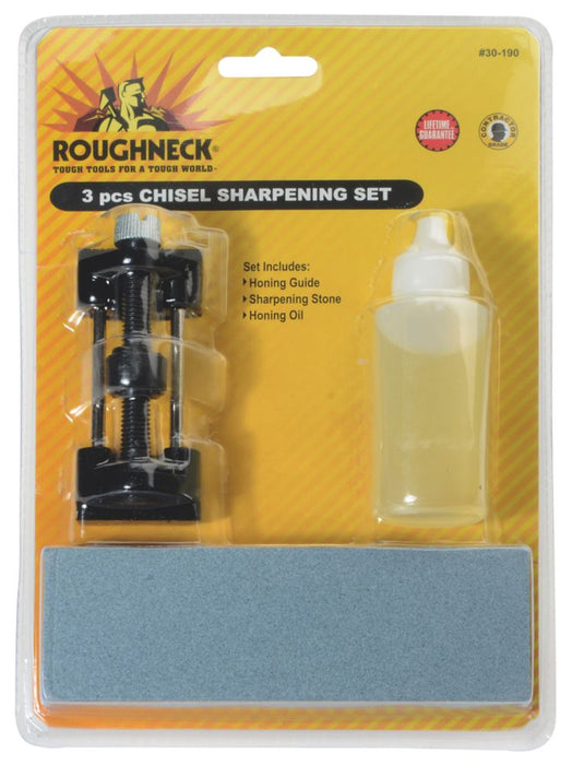 Roughneck - Kit de afilado de cinceles con aceite, 3 piezas