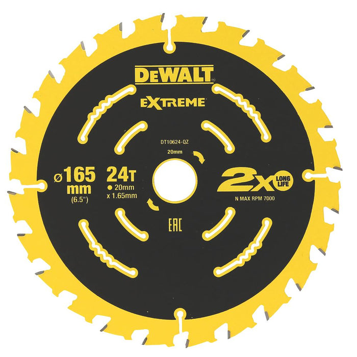DeWalt, hoja de acabado para sierra circular para madera Extreme de 165 x 20 mm 24T
