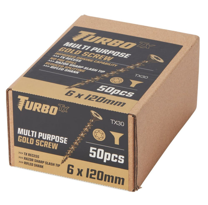 Tornillos autoperforantes multiuso de doble avellanado TX Turbo TX, 6 mm x 120 mm, pack de 50
